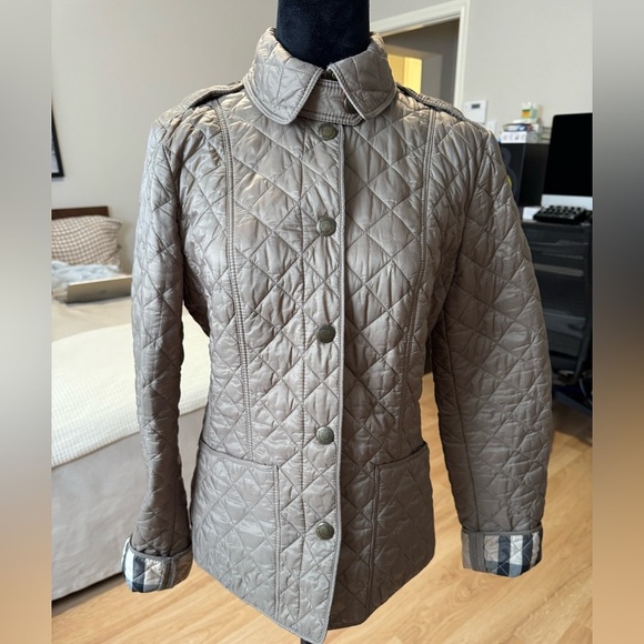 BURBERRY BRIT Diamond Quilted Olive Green Nova Check Lined Jacket Small VGUC - Picture 1 of 6